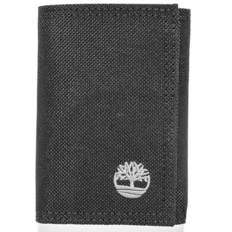 Nylon Embroidered Trifold Wallet - Black