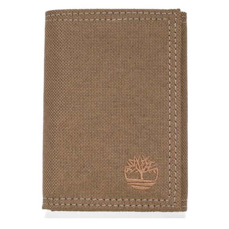 Nylon Embroidered Trifold Wallet - Khaki